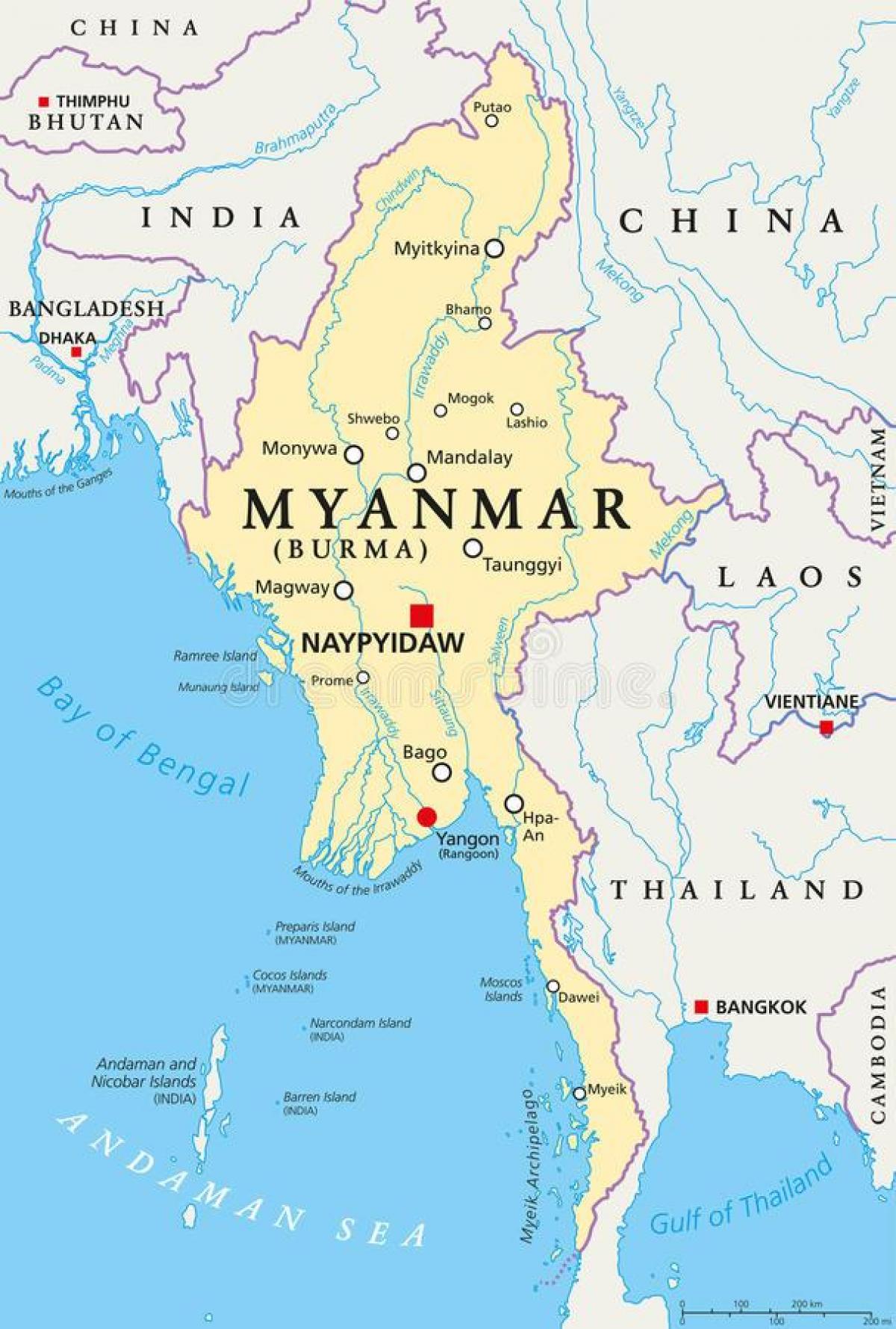 naypyidaw میانمار کا نقشہ